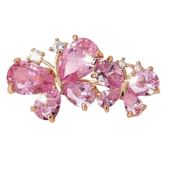 unbranded Jewelry - Pink Butterflies Brooch Crystal Gold Tone